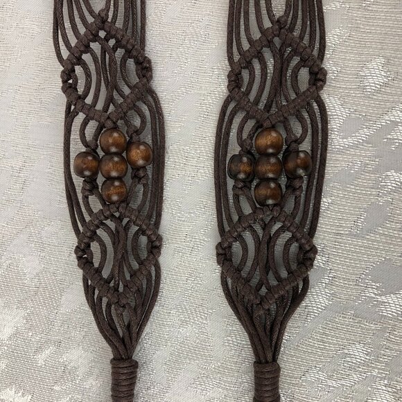 Macrame Brown Bohemian 54” Knotted Cord Belt with Brown Beads and End Tassels - Picture 4 of 8